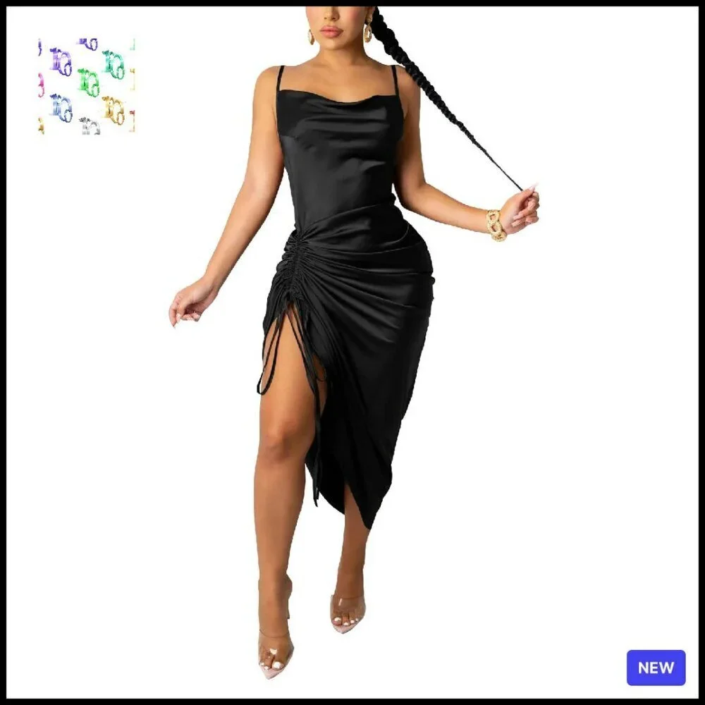 Satin Slip Dress Elegant Minimal Chic Adjustable Straps Evening Party Wear